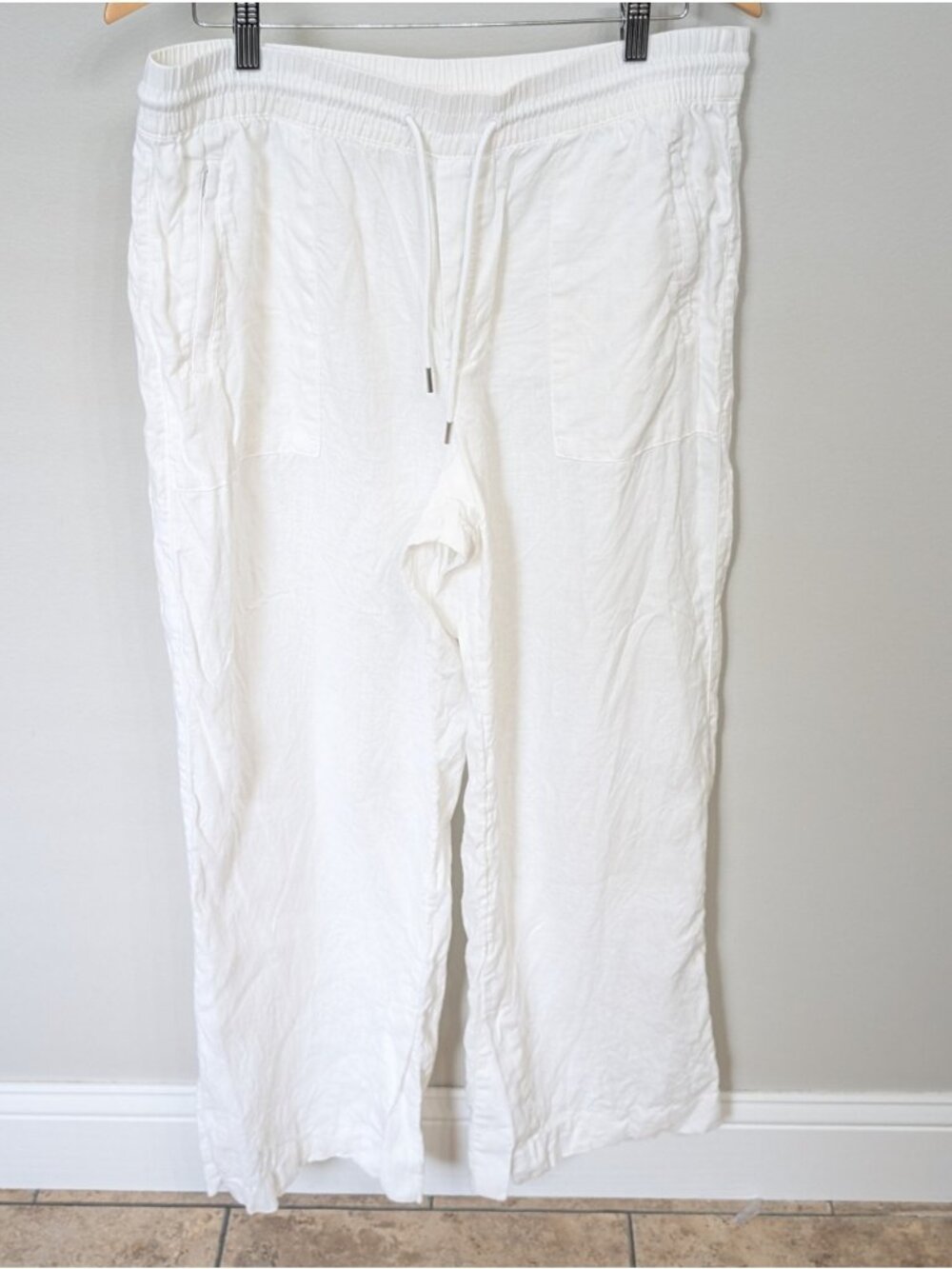 Athleta Size 14 Wide Leg Draw String Linen White Jogger Pants Casual Vacay